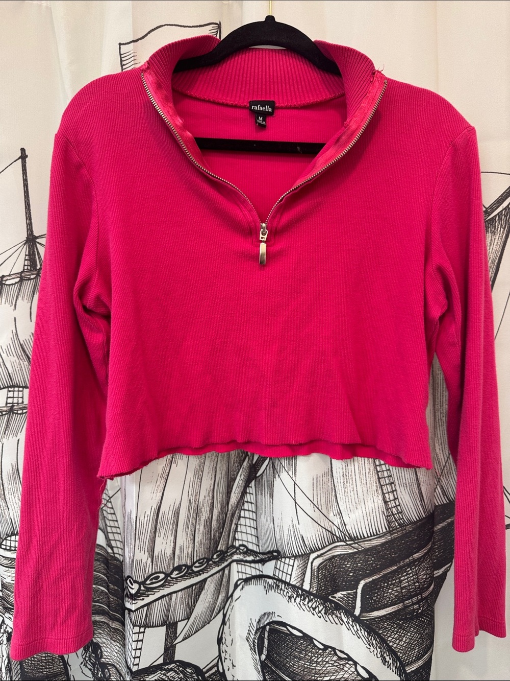 Rafaella Vibrant Pink Cropped Quarter-Zip Sweatshirt